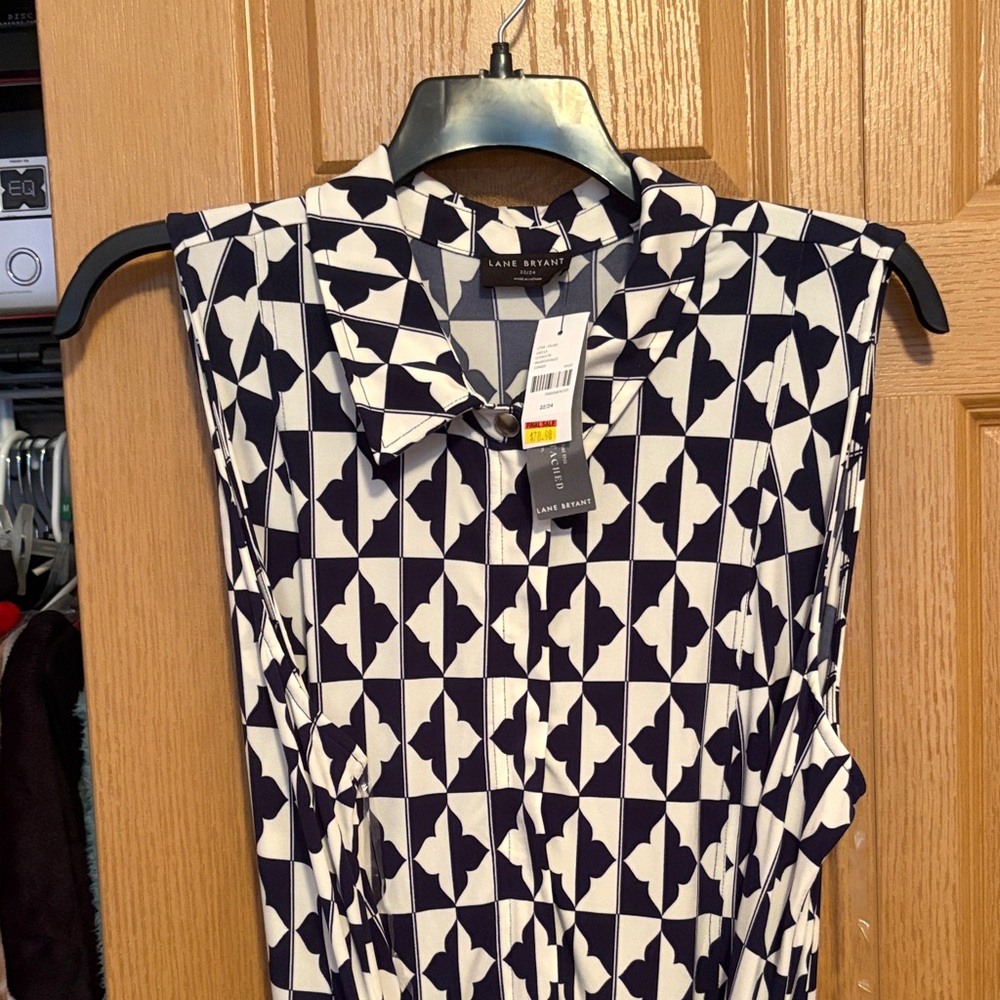 Lane Bryant Navy and White Patterned Sleeveless jumpsuit